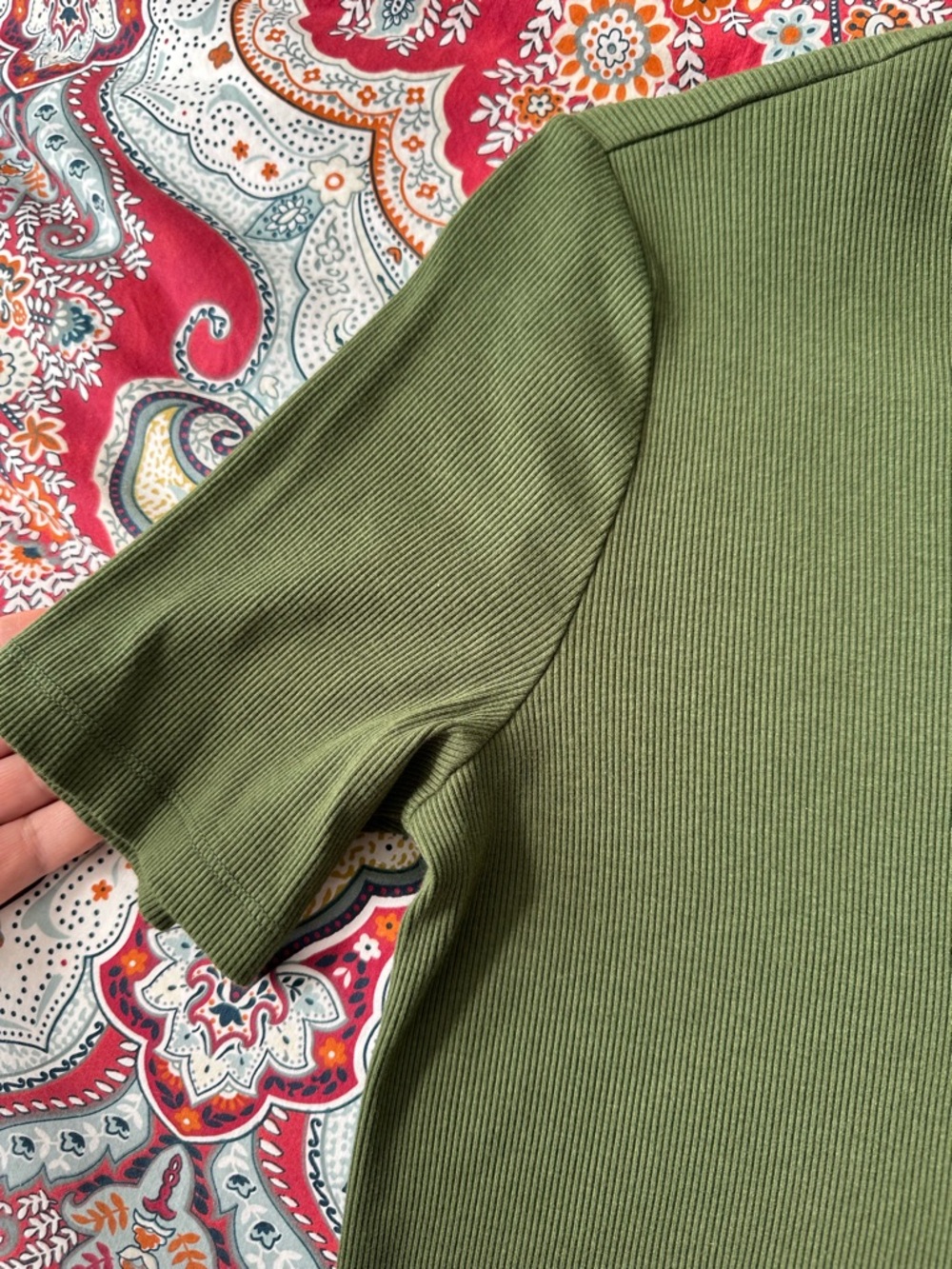 Ophelia Roe Olive Green Short Sleeve Knit Tee - Picture 5 of 6
